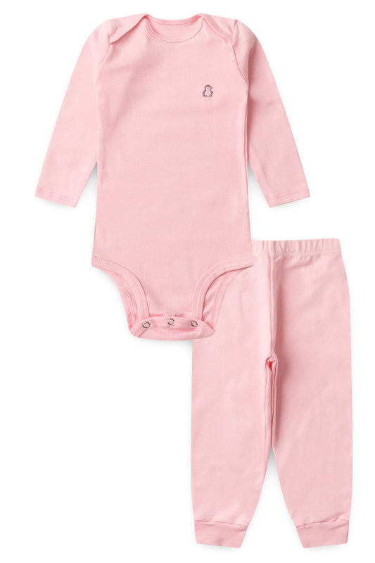 Conjunto Body Longo Rosa Bebê