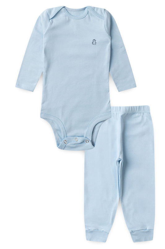 Conjunto Body Longo Azul Bebê